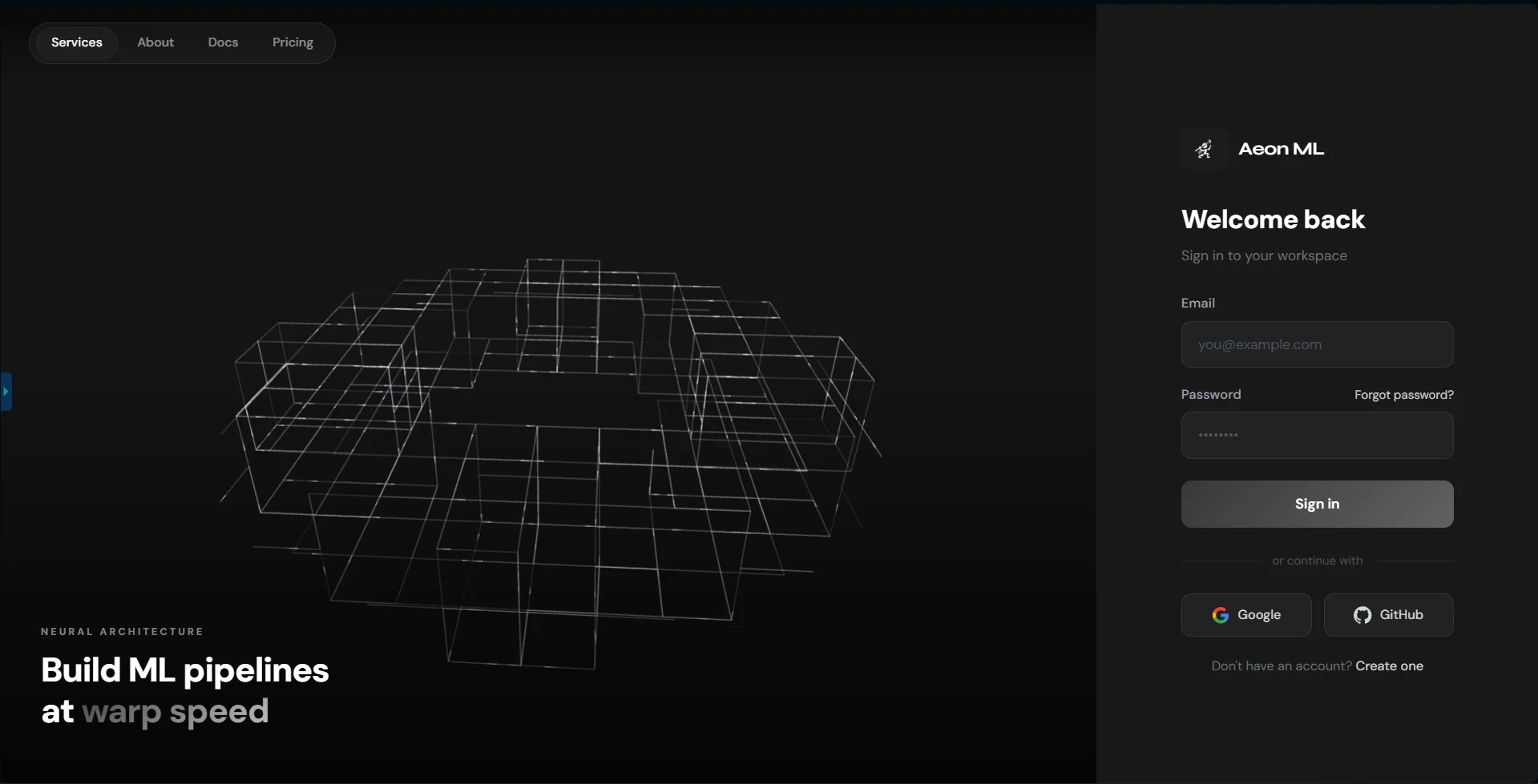 Sign in, over a wireframe of neural architecture