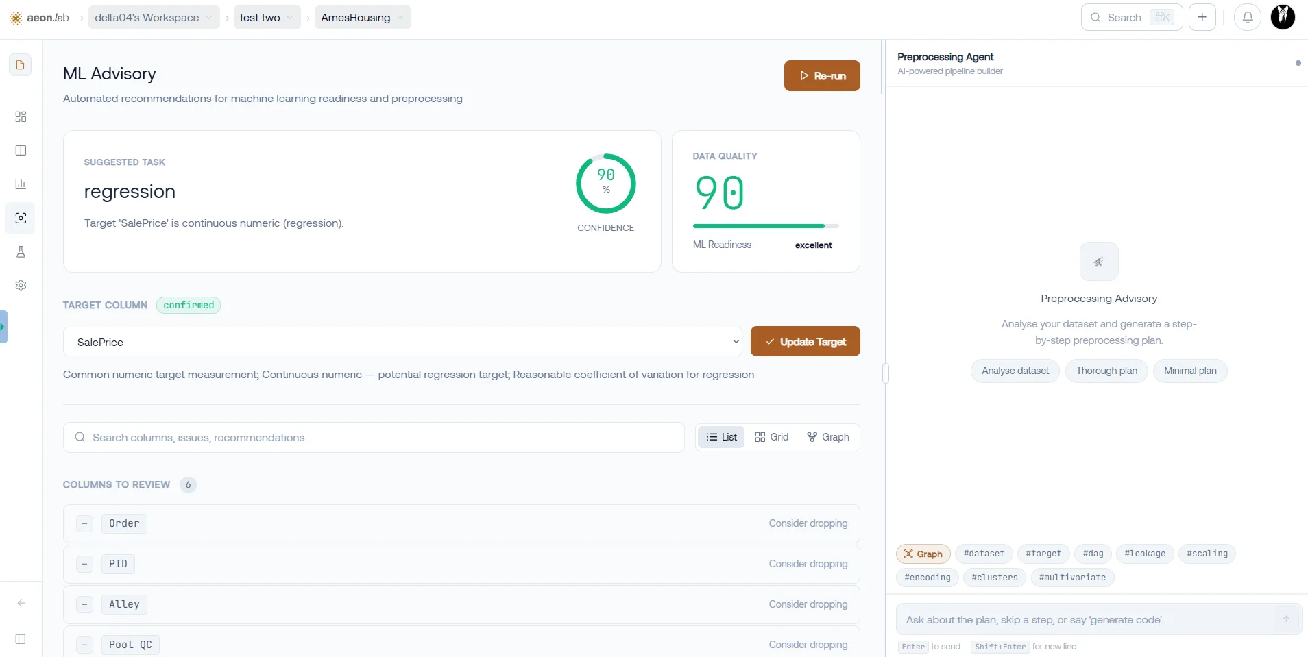ML Advisory: the suggested task and data quality