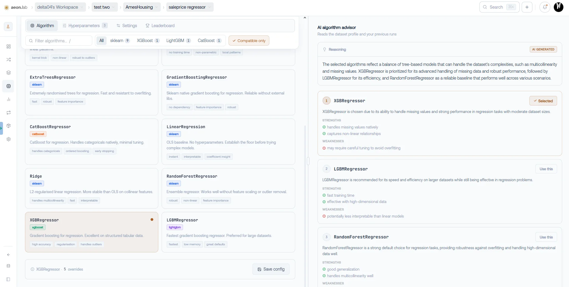 The algorithm advisor ranks what to train