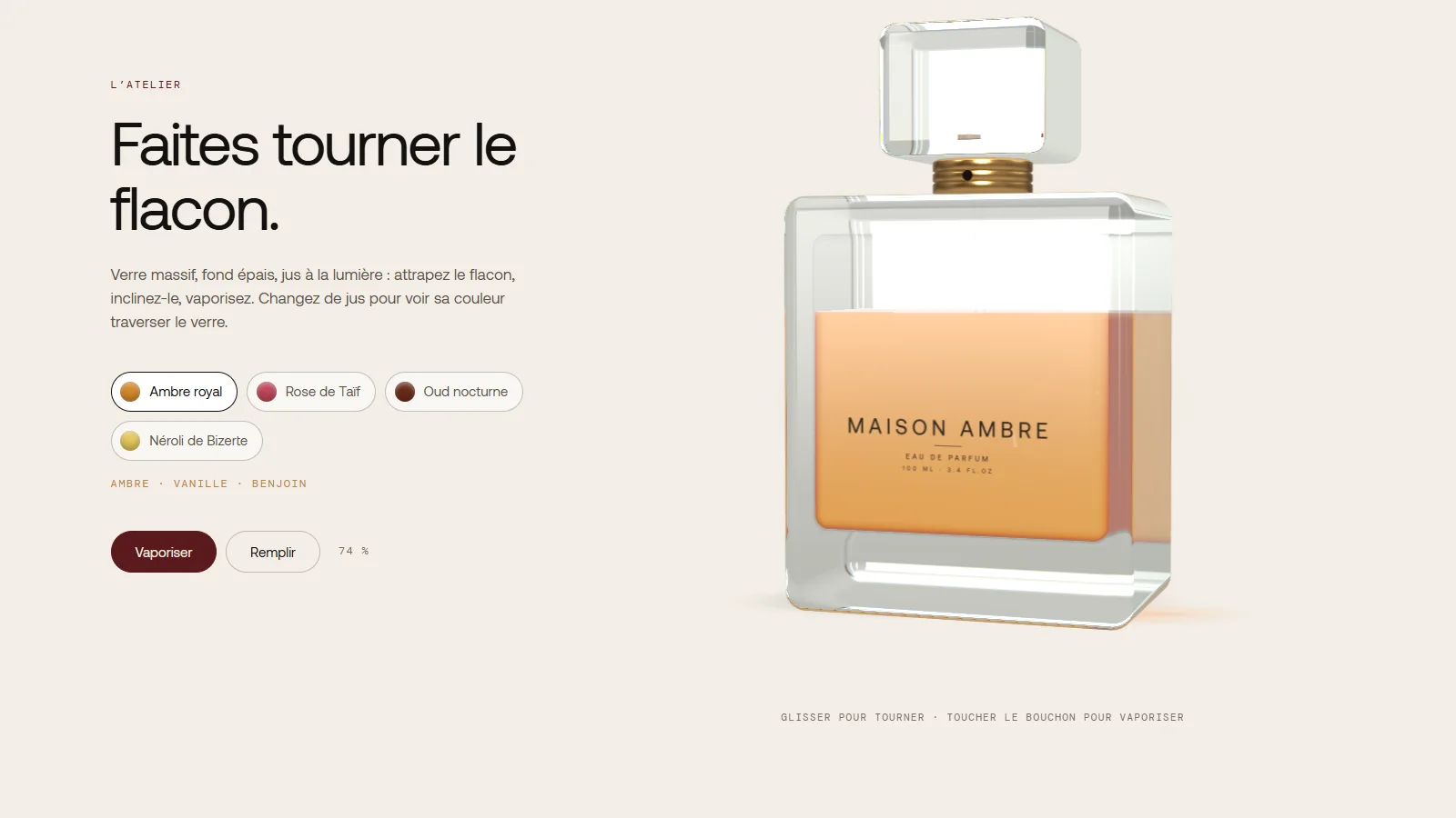The atelier: turn and spray the bottle